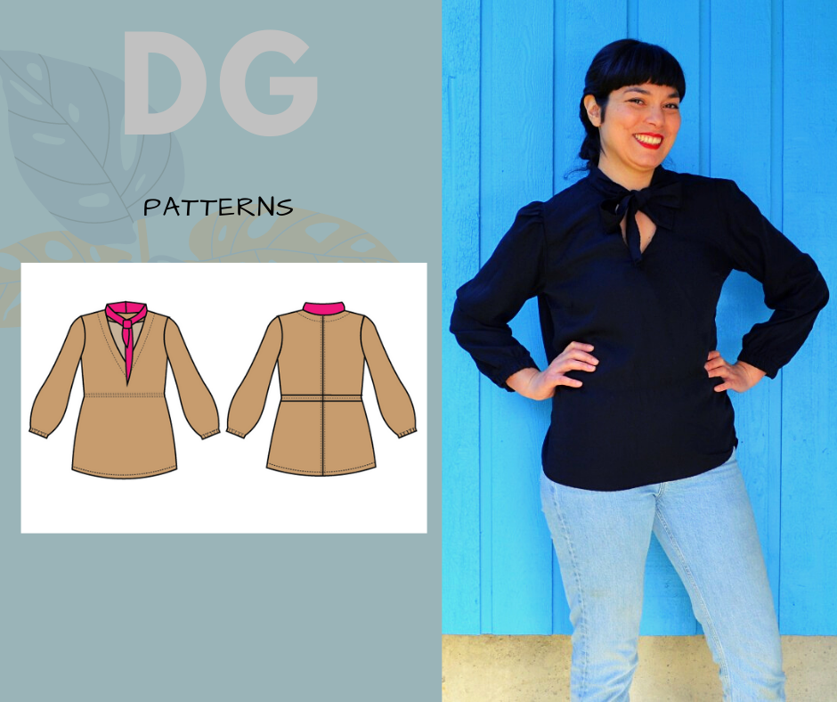 Oriana Blouse PDF sewing pattern and printable sewing tutorial for women  including plus sizes.